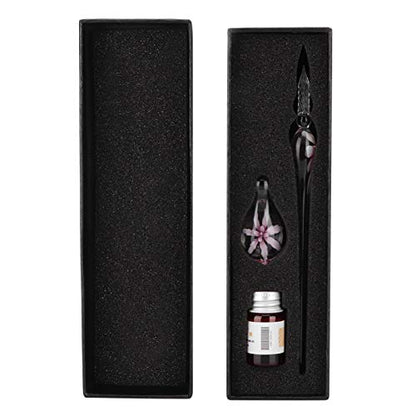 Glass Dip Pen, Glass Ink Pen Set, Crystal Elegant Flower Signature Ink Pen, Calligraphy Pen Set with Pen Holder for Signatures, Gift Cards Writing, Calligraphy Beginners