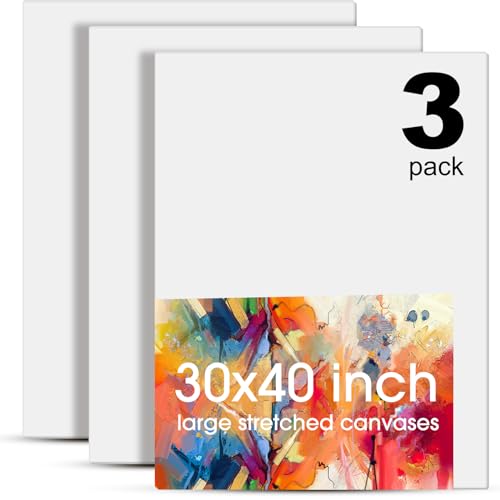 Sherr 3 Pcs 30 x 40 Inch Large Canvas for Painting Cotton Stretched Canvas Blank White Canvases Triple Primed Painting Profile Blank Canvases for Watercolor Acrylics Oil Painting - size: 29.25 x 40 Inch
