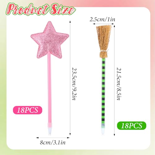 36 Pack Witch and Princess Party Favors Including Witch Broom Pens and Pink Star Ballpoints Pink and Green Favors for Halloween Party Supplies Decorations Goodie Bag