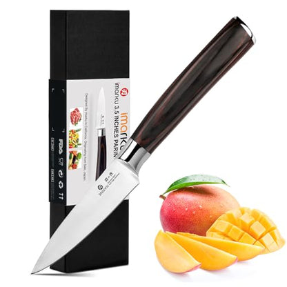 imarku Paring Knife - Paring Knives, 3.5 Inch Small Kitchen Knifes - Japanese High Carbon Stainless Steel Fruit Knife, Ergonomic Pakkawood Handle, Ultra Sharp Blade, Unique Gifts for Men and Women - color: Brown Handle