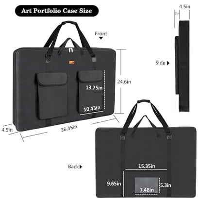 TreochtFUN Art Portfolio Case 24 X 36, Portfolio Bag Soft Water Resistant Fabric Carrying Case with Tote & Strap,A1 Folder for Artwork Storage for Large Poster Board Drawing Supplies (black) - size: 24 x 36