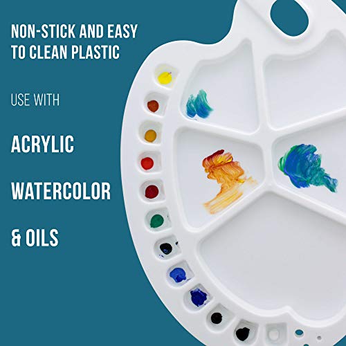 U.S. Art Supply 10" x 13.5" Clear Oval Acrylic Painting Palette with 17 Paint Wells (2 Pack) - Artists Transparent Plastic Mixing Paint Palette Tray - Non-Stick Surface for Acrylic and Oil Paint
