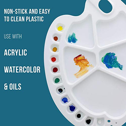 U.S. Art Supply 10" x 13.5" Clear Oval Acrylic Painting Palette with 17 Paint Wells (2 Pack) - Artists Transparent Plastic Mixing Paint Palette Tray - Non-Stick Surface for Acrylic and Oil Paint