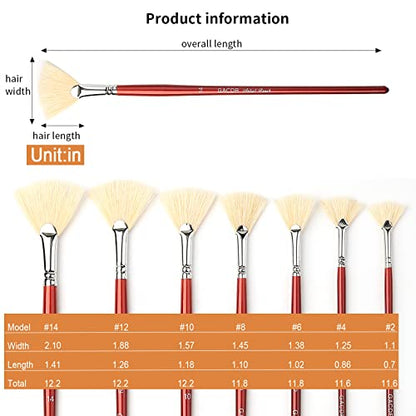 GACDR Fan Brush for Painting, 7 Pieces Fan Brush Set with Hog Bristle Natural Hair and Long Wood Handle, Professional Artist Fan Brushes for Acrylic Painting,Oil Watercolor Painting