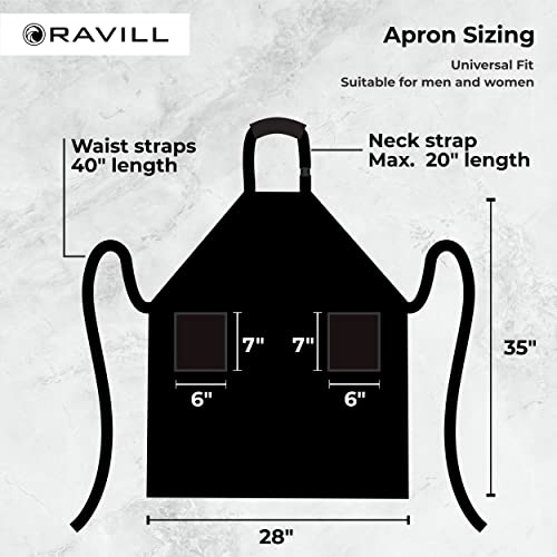 Ravill Waterproof Apron For Men and Women - 2 Pockets - 35" Long Multi Purpose Work Aprons for Dishwashing, Dog Grooming - color: Black