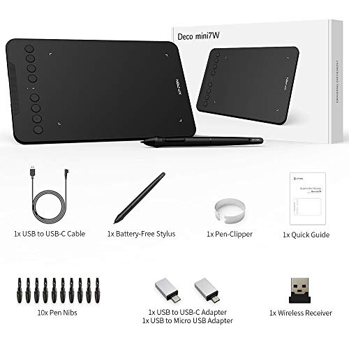 Wireless Drawing Tablet XPPen Deco mini7W Graphic Tablet Pen Tablet with 8192 Levels Pressure, 7 x 4 inch Artist Tablet for Online Teaching/E-Learning Compatible with Window/Mac/Android/Chrome/Linux - size: 7 Inch