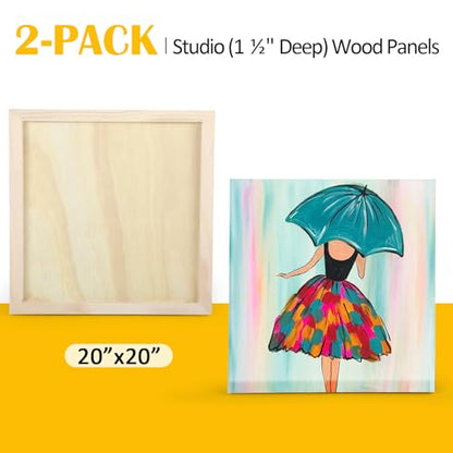Falling in Art 2 Pack Unfinished Wooden Canvas Panels, 20x20 Gallery Birch Wood Panels Kit, 1 1/2" Deep Art Cradle Boards for Acrylic Painting, Pouring and Burning - size: 20*20 2 Pack