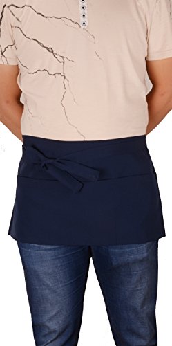 Resist water 3 big Pockets Waist Server Apron Kitchen Restaurant Unisex Half Aprons - color: Navy