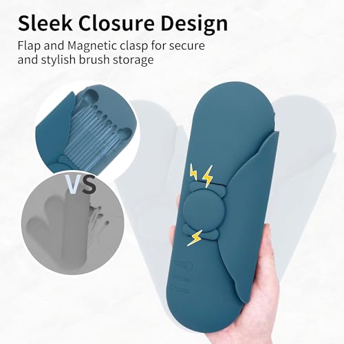 Travel Makeup Brush Holder with Cleaning Pad -Silicone Brush Organizer Case, Magnetic Closure Waterproof Cosmetic Bag for Easy Storage & On-the-Go Cleaning (9.05 Inch) - color: Dark Blue