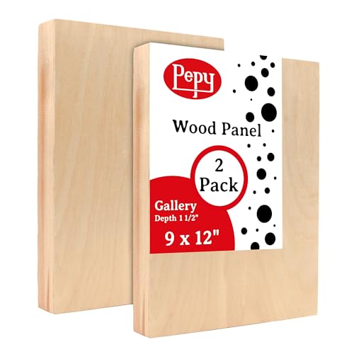 Pepy 9" x 12" Birch Wood Panels; Gallery Depth 1-1/2" Deep Cradle Artist Panel (Pack of 2)