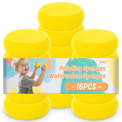 Sukh 16PCS Round Painting Sponges - Pottery Clay Sponge Set for Watercolor Acrylic Art, Ceramic Craft Tools, Studio Classroom Use
