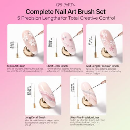 GELPARTY 7Pcs Light Pink Nail Art Brush Set - Professional Ultra-Fine Liner & Detail Brushes for Gel Polish & Acrylic Nails - Includes Turquoise Agate Palette & Holder - Manicure Tool Kit - color: Light Pink
