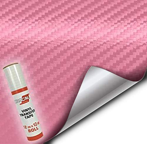 VViViD Craft 3D Carbon Fibre Textured Vinyl Sheet 1ft x 5ft for Silhouette, Cricut and Cameo Machines Including 12" x 12" Sheet of Transfer Paper (Pink) - color: Pink