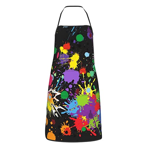 Mexican Floral Aprons, Waterproof Adjustable Apron for Kitchen Bbq with 2 Pockets, Gifts for Women Men - color: Colorful Paint Art