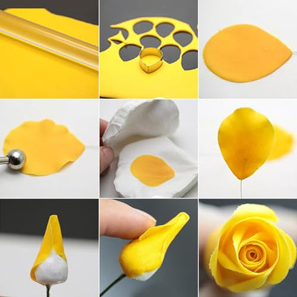 KALAIEN 31Pcs Austin Rose Cutter Set Rose Petals Silicone Fondant Mould Veining Petal Sugar Flower Making Tool - color: Austin Rose Cutter Set(31pcs)