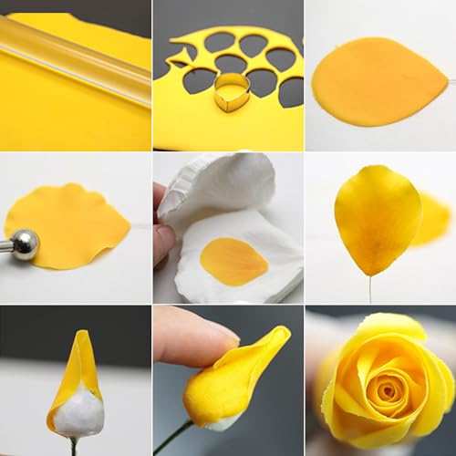 KALAIEN 31Pcs Austin Rose Cutter Set Rose Petals Silicone Fondant Mould Veining Petal Sugar Flower Making Tool - color: Austin Rose Cutter Set(31pcs)