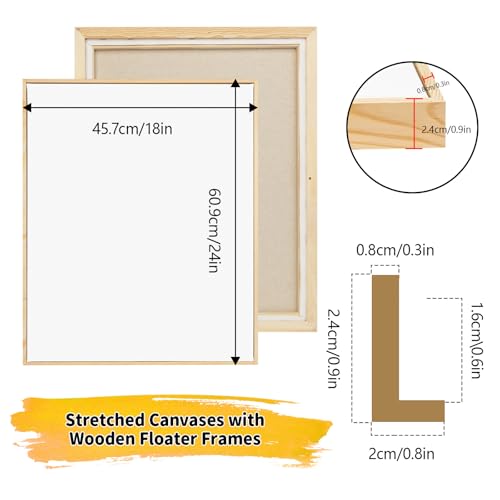 4 Pack 18 x 24 inch Floater Frame Canvas –Gallery Wrapped Canvas Set | Cotton-Linen Blend (400 gsm), Triple Acid-Free Gesso, Warp Resistant, Ready to Hang for Oil and Acrylic - color: Light Brown, size: 4pk-18x24 in