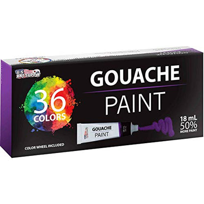 U.S. Art Supply Professional 36-Color Gouache Paint Set in Large 18ml Tubes & Color Mixing Wheel - Gouache Paint Tubes for Artists, Students, Beginners