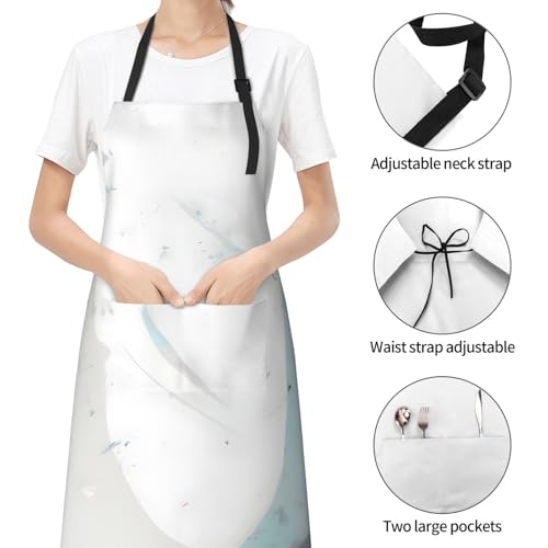 Round watercolor painting Heavy Duty Waterproof Apron with Pockets for AdultsResistant Grilling, Gardening, Painting - color: Blue and White Art