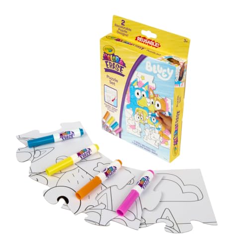 Crayola Color & Erase Bluey Puzzle Set, 12 Color in Puzzle Pieces, Reusable, Double Sided Kids Puzzle, Bluey Gift for Kids, 3+ - style: Color & Erase: Bluey Puzzle Set