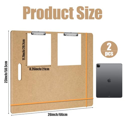 2 Pack 23" x 26" Drawing Board Large Sketch Board with Handle, Portable Art Clipboard for Drafting with Sturdy Clips & Elastic Bands, Artist Tote Board for Sketching, Drafting, Drawing & Painting