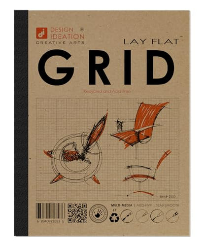 Design Ideation Lay Flat Grid PAD. Removable Sheet. Premium Paper. Smart-Bind Reinforced Lay Flat Binding. Grey Grid. (8.5" X 11") LF-2550-LS (1 Book) - color: Grey Grid