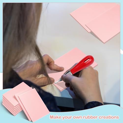 Frienda 50 Pack Rubber Carving Blocks 4 x 6 Inch, Rubber Stamp Carving Blocks for Printmaking, Printing, DIY Craft Project, Soft Block Stamp for Beginners and Professional(Pink) - color: Pink