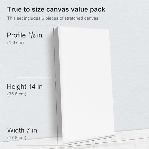 PHOENIX Long Stretched Canvas for Painting 7x14 Inch/6 Value Pack, 8 Oz Triple Primed, 5/8 Inch Profile, 100% Cotton White Blank Canvas, Rectangular Framed Canvas for Oil Acrylic & Pouring Art - size: 7"x14", style: Studio Set (8 Oz.)