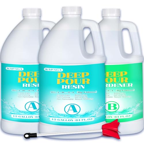 Deep Pour Epoxy Resin 1.5 Gallon 2-4" Inch Pour Depth Low Viscosity Crystal Clear & High Gloss, Bubble-Free Casting 2:1 Mix Ratio Kit for Wood River Table Wood Filler Bar Top Resin Art Crafts - size: 1.5 Gallon