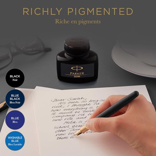 Parker Fountain Pen Ink Bottle | Washable Blue QUINK Ink | 57 ml Fountain Pen Refill