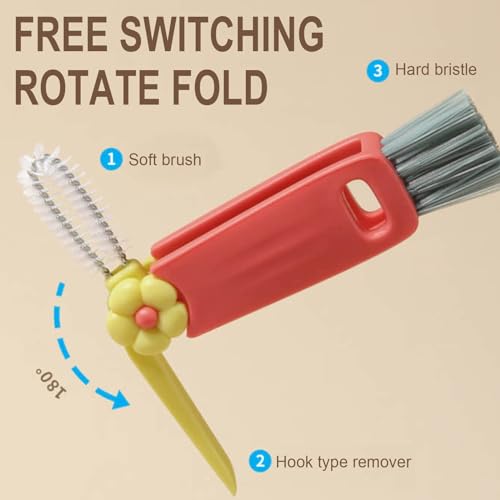 3 in 1 Cup Lid Cleaning Brush,Crevice Cleaning Brush Set for Baby Bottle Gap Tight Spaces Cup,3 in 1 Bottle Cleaning Brush Set Multifunctional Cleaning Brush Portable Cup Lid Cleaner(White) - color: White