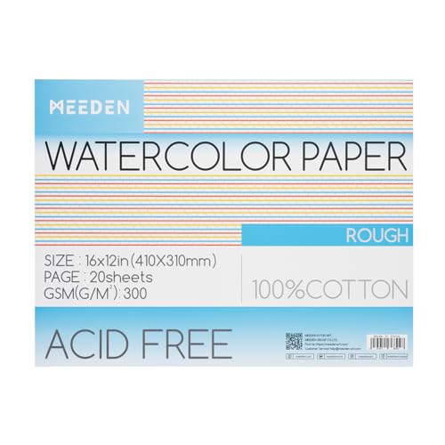 MEEDEN Watercolor Paper Block - 100% Cotton Watercolor Paper Pad of 20 Sheets, 140lb/300gsm, Acid-Free Art Paper for Watercolor, Gouache, Ink and More, 16" x 12" Rough - color: Rough Grain, size: 16×12"
