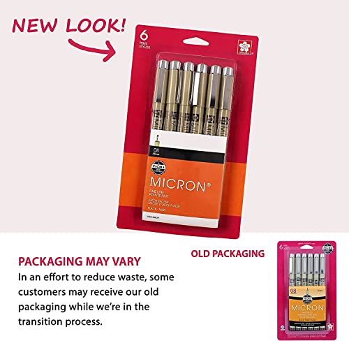 SAKURA Pigma Micron Fineliner Pens, 08 Tip Size, Archival Black Ink, 6 PK 50039 - style: Micron 08