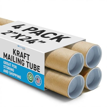MagicWater Supply Mailing Tube - 2 in x 24 in - Kraft - 4 Pack - for Shipping and Storage of Posters, Arts, Crafts, and Documents - size: 4 Pack