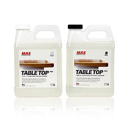 MAS Epoxies Table Top Pro Epoxy Kit 2-Quart (1-Quart Part A + 1-Quart Part B) Crystal Clear Resin Casting for DIY Arts, Crafts, Countertops, Wood Tables, Tabletops, Bar Tops - size: 2 Quart
