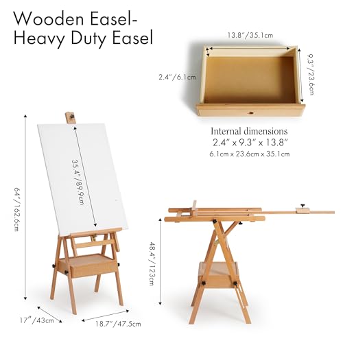 ARTIFY Large Wooden H-Frame Studio Easel, Sturdy Beechwood Canvas Holder Stand, Both Horizontal and Vertical Use, for Acrylic, Oil, Watercolor and Gouache