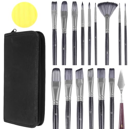 Paint Brushes Set of 18 Pcs with Palette Knife and Sponge, Artist Professional Painting Kit for Acrylic, Oil, Watercolor, Gouache, Include Art Organizing Bag (Black)