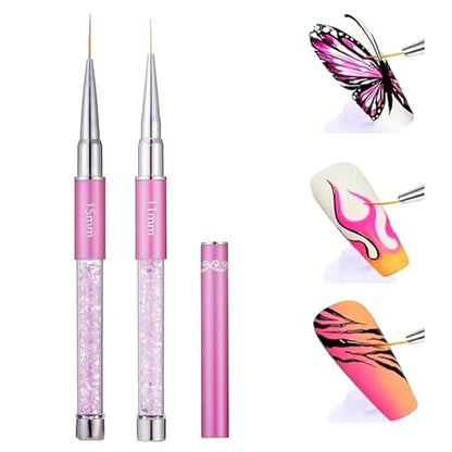 2Pcs Super Fine Nail Art Liner Brush Set, Size 11mm & 15mm Nail Striper Brushes with Purple Crystal Handle, Professional Fine Detail Nail Brushes for Gel Polish French Manicure Intricate Designs - color: 2PCS Liner Brush