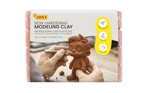 Jovi - Non-Hardening Pre-Sculpt Clay, 4 Brown Bars, 0.77 lb Each | Professional Arts and Crafts Non-Toxic and Gluten Free plasticine - color: Peach