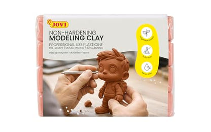 Jovi - Non-Hardening Pre-Sculpt Clay, 4 Brown Bars, 0.77 lb Each | Professional Arts and Crafts Non-Toxic and Gluten Free plasticine - color: Peach