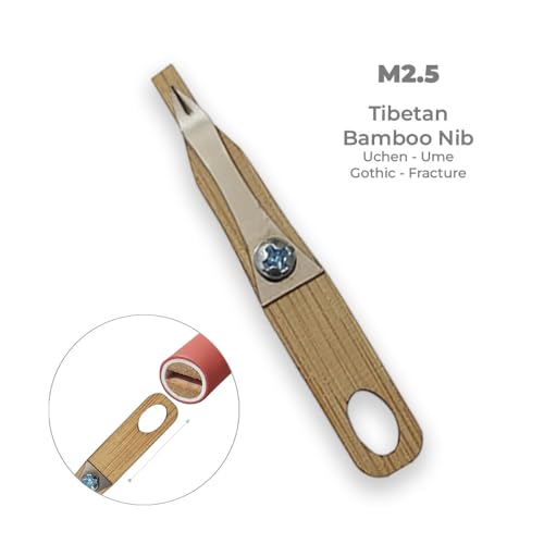Tibetan Bamboo Calligraphy Nib Set – 8 Interchangeable Bamboo Nibs with Pen Holder – Uchen, Ume, Gothic, Fracture Writing