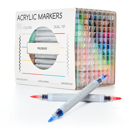 MEEDEN Artist Acrylic Paint Markers: 96 Colors Dual Tip Acrylic Marker with Brush & Round Tip - Quick Dry Paint Pens Markers with Automatic Ink Control for Wood, Canvas, Glass, Rock, Fabric, Ceramic - color: 96 Colors