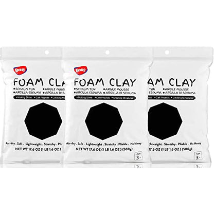 BOHS Black Foam Clay,3pcs 3.3 Lbs - Squishy,Soft, Air Dry -for School Project,Cosplay Mask, Slime Addition Supplies - color: Black, size: 1500 g