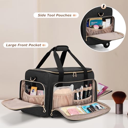 LUXJA Rolling Makeup Case with 3 Removable Pouches and 1 Makeup Brush Bag, Large Makeup Bag Cosmetic Bag with Detachable Dolly (Patented), Black - color: Black