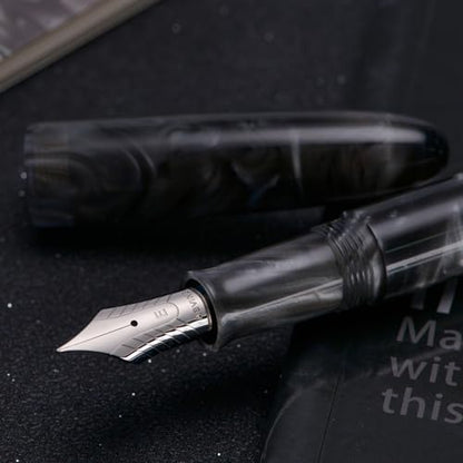 Asvine C80 Fountain Pen #8 Medium Nib Large Handcraft Pen with Converter Pen Box Collection Set (Gray Ripple) - color: Gray Ripple, style: Medium