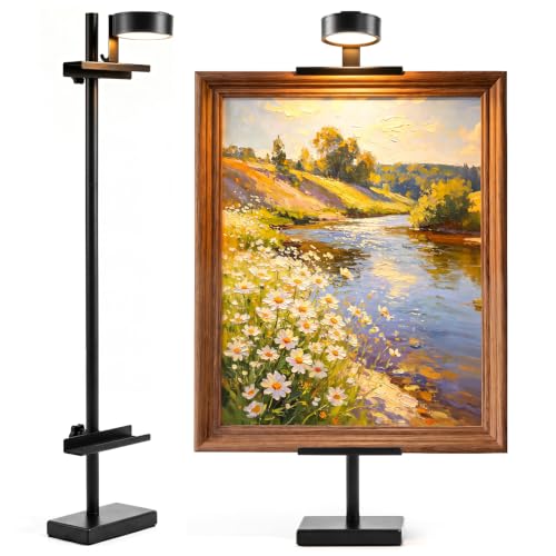 Adjustable Tabletop Easel Stand with Picture Frame Light, Picture Easels for Display Up to 29" H, Metal Picture Frame Holder Stand Table for Art, Photo (Black) - color: Black with Light 1Pack