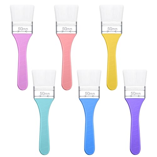 Zhehao 6 Pack Paint Brushes for Acrylic Painting Gifts Set 2 Inch Quality Water Silk Pastel Cute Flat Washable Brushes Dyeing Crafts As Valentine Friends Favors (Macaron Color) - color: Macaron Color