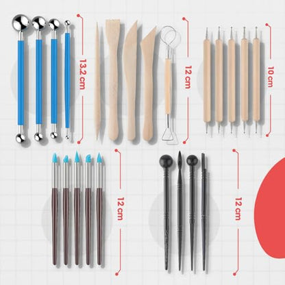 25 Pcs Clay Tools and Pottery Tool Kit for Polymer Clay Sculpting, Air Dry Clay, Ceramics, Professional Sculpting Tools Set with Silicone Shapers, Ball Stylus & Premium Black Canvas Case - size: Pack of 25