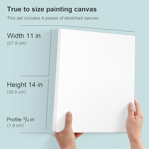 PHOENIX 11x14 Inch 4 Pack Artist Canvas - Stretched Canvases for Painting - 3/4 Inch Profile, 100% Cotton 11 Oz. Gesso Primed White Blank Professional Canvas Oil & Acrylic Paints - size: 11"x14", style: Traditional