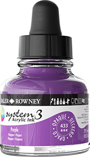 Daler-Rowney System3 Acrylic Ink Bottle Purple 29.5ml - Versatile Acrylic Ink for Artists and Students - Opaque Calligraphy Ink for Drawing Illustrating Airbrushing Dip Pen Ink and More